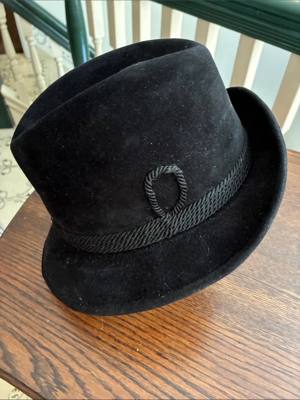 Black Wool Fedora with Braided Trim